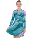 Pink Ocean Waves Long Sleeve Panel Dress View1