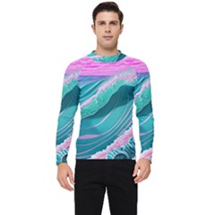 Pink Ocean Waves Men s Long Sleeve Rash Guard by GardenOfOphir