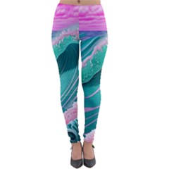 Pink Ocean Waves Lightweight Velour Leggings by GardenOfOphir