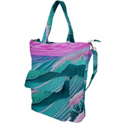 Pink Ocean Waves Shoulder Tote Bag by GardenOfOphir