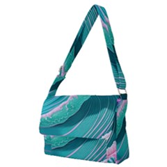 Pink Ocean Waves Full Print Messenger Bag (m) by GardenOfOphir