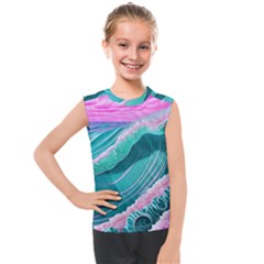 Pink Ocean Waves Kids  Mesh Tank Top by GardenOfOphir