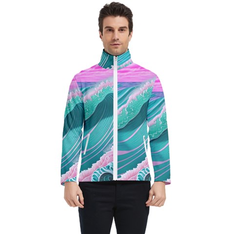 Pink Ocean Waves Men s Bomber Jacket by GardenOfOphir