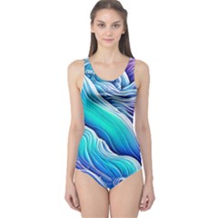 Ocean Waves In Pastel Tones One Piece Swimsuit by GardenOfOphir