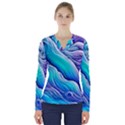 Ocean Waves In Pastel Tones V-Neck Long Sleeve Top View1