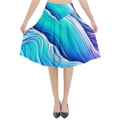 Ocean Waves In Pastel Tones Flared Midi Skirt by GardenOfOphir