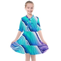 Ocean Waves In Pastel Tones Kids  All Frills Chiffon Dress by GardenOfOphir