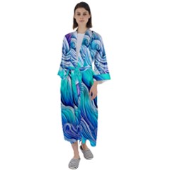 Ocean Waves In Pastel Tones Maxi Satin Kimono by GardenOfOphir