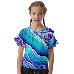 Ocean Waves In Pastel Tones Kids  Cut Out Flutter Sleeves by GardenOfOphir