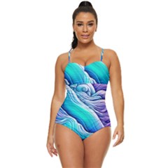 Ocean Waves In Pastel Tones Retro Full Coverage Swimsuit by GardenOfOphir