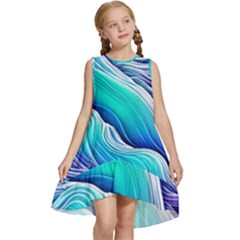 Ocean Waves In Pastel Tones Kids  Frill Swing Dress by GardenOfOphir