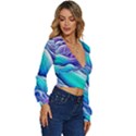 Ocean Waves In Pastel Tones Long Sleeve Deep-V Velour Top View3