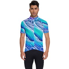 Ocean Waves In Pastel Tones Men s Short Sleeve Cycling Jersey by GardenOfOphir