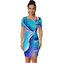 Ocean Waves In Pastel Tones Fitted Knot Split End Bodycon Dress View1