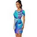 Ocean Waves In Pastel Tones Fitted Knot Split End Bodycon Dress View2