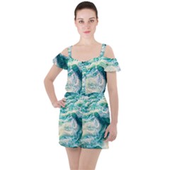 The Endless Sea Ruffle Cut Out Chiffon Playsuit by GardenOfOphir