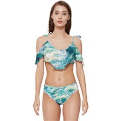 The Endless Sea Ruffle Edge Tie Up Bikini Set	 by GardenOfOphir