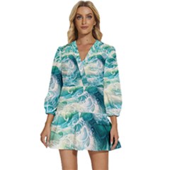 The Endless Sea V-neck Placket Mini Dress by GardenOfOphir