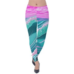 Pink Ocean Waves Velvet Leggings by GardenOfOphir