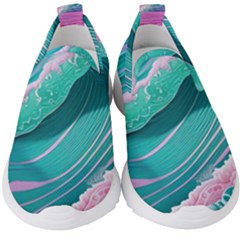 Pink Ocean Waves Kids  Slip On Sneakers by GardenOfOphir