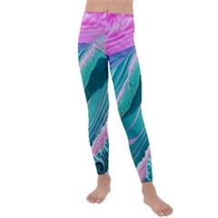 Pink Ocean Waves Kids  Lightweight Velour Leggings by GardenOfOphir