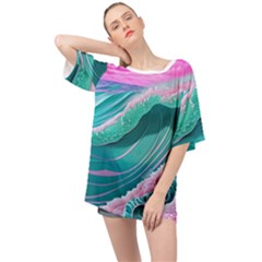 Pink Ocean Waves Oversized Chiffon Top by GardenOfOphir