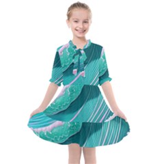 Pink Ocean Waves Kids  All Frills Chiffon Dress by GardenOfOphir