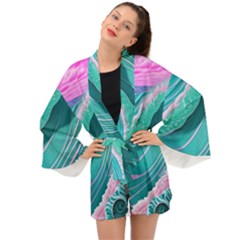 Pink Ocean Waves Long Sleeve Kimono by GardenOfOphir