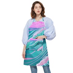 Pink Ocean Waves Pocket Apron by GardenOfOphir