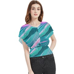 Pink Ocean Waves Butterfly Chiffon Blouse