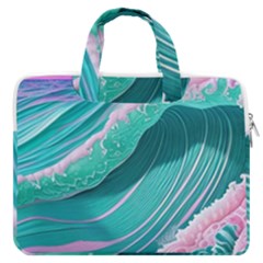 Pink Ocean Waves Macbook Pro 16  Double Pocket Laptop Bag  by GardenOfOphir