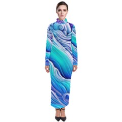 Ocean Waves In Pastel Tones Turtleneck Maxi Dress by GardenOfOphir