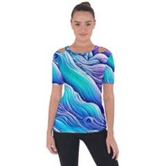 Ocean Waves In Pastel Tones Shoulder Cut Out Short Sleeve Top by GardenOfOphir