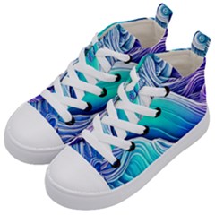 Ocean Waves In Pastel Tones Kids  Mid-top Canvas Sneakers by GardenOfOphir