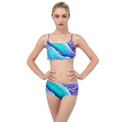 Ocean Waves In Pastel Tones Layered Top Bikini Set by GardenOfOphir