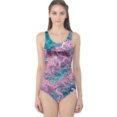 Ocean Waves In Pink Ii One Piece Swimsuit by GardenOfOphir