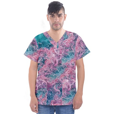 Ocean Waves In Pink Ii Men s V-neck Scrub Top by GardenOfOphir