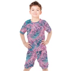 Ocean Waves In Pink Ii Kids  Tee And Shorts Set by GardenOfOphir