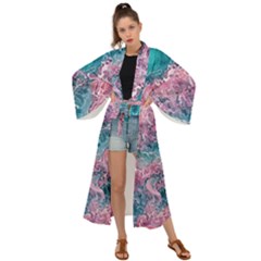 Ocean Waves In Pink Ii Maxi Kimono by GardenOfOphir