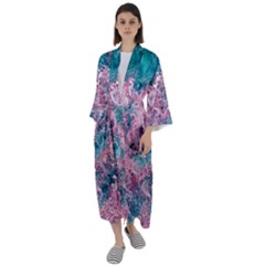 Ocean Waves In Pink Ii Maxi Satin Kimono by GardenOfOphir