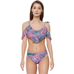 Ocean Waves In Pink Ii Ruffle Edge Tie Up Bikini Set	