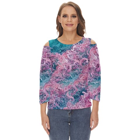 Ocean Waves In Pink Ii Cut Out Wide Sleeve Top by GardenOfOphir