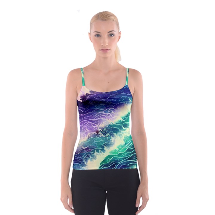 Pastel Hues Ocean Waves Spaghetti Strap Top