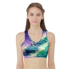 Pastel Hues Ocean Waves Sports Bra With Border by GardenOfOphir