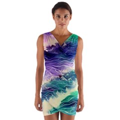 Pastel Hues Ocean Waves Wrap Front Bodycon Dress by GardenOfOphir