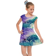 Pastel Hues Ocean Waves Kids  Cap Sleeve Dress by GardenOfOphir