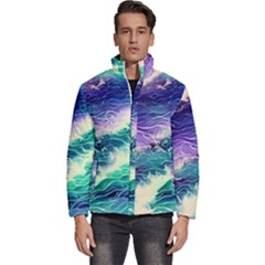 Pastel Hues Ocean Waves Men s Puffer Bubble Jacket Coat by GardenOfOphir