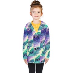 Pastel Hues Ocean Waves Kids  Double Breasted Button Coat by GardenOfOphir