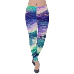 Pastel Hues Ocean Waves Velvet Leggings by GardenOfOphir