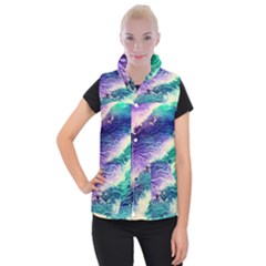 Pastel Hues Ocean Waves Women s Button Up Vest by GardenOfOphir